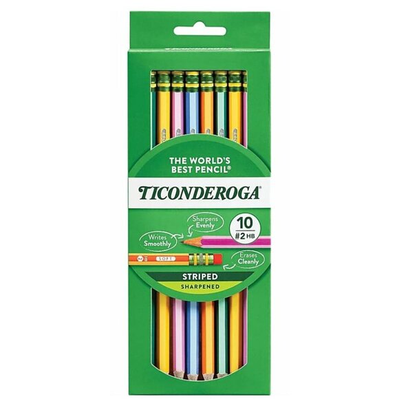 Ticonderoga Striped Wood Pencils, #2 Soft Lead, Pre-sharpened, Pack Of 10 - Picture 9 of 10